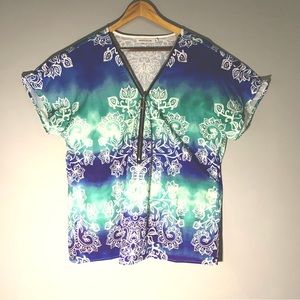 MISSLOOK Short-Sleeve Top 1/2 Zip Blue Size XL
